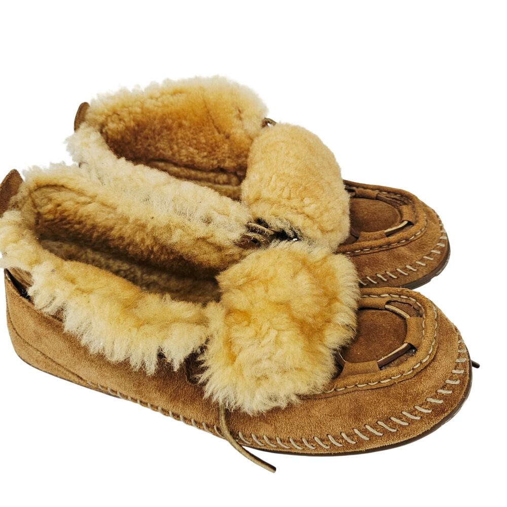LL Bean Wicked Good Moccasin Slippers Men's Sz 13 Tan Suede Shearling 290577